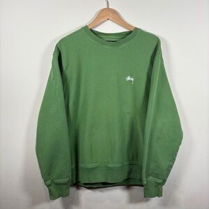 Stussy Stock Logo Heavyweight Crewneck Zephyr Green Garment Dyed Sweatshirt